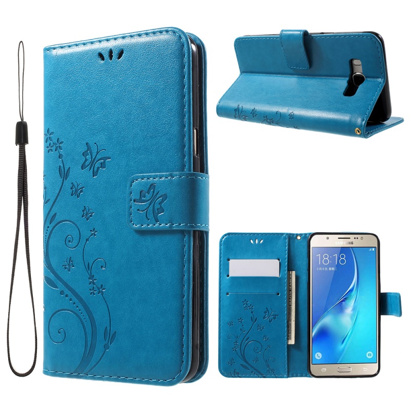 Case Samsung Galaxy J7 (2016) #เคสฝาพับแบบกระเป๋าสตางค์ Imprint Butterfly Flowers #เคสคุณภาพดีราคาถูก