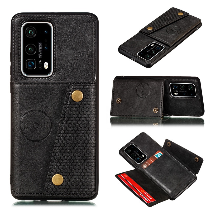 เคส Huawei P40 Pro Plus #เคสแบบฝาหลัง TPU เคลือบหนัง PU มีที่เก็บบัตร PU Leather Coated TPU Card Holder Magnetic Kickstand