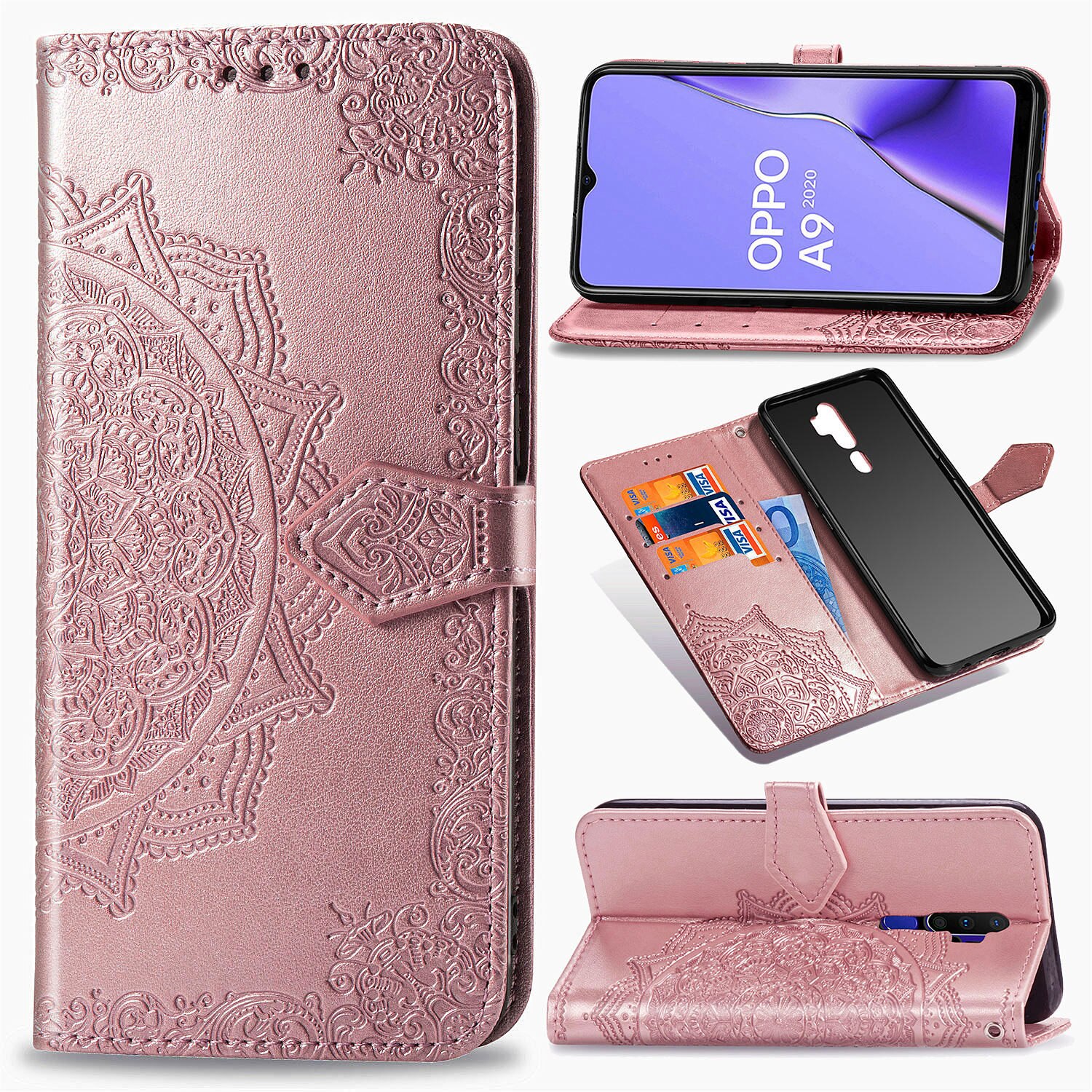 Case OPPO A9 (2020)/A5 (2020) #เคสฝาพับหนัง PU ผิวลายนูน Embossed Mandala Flower Leather Wallet