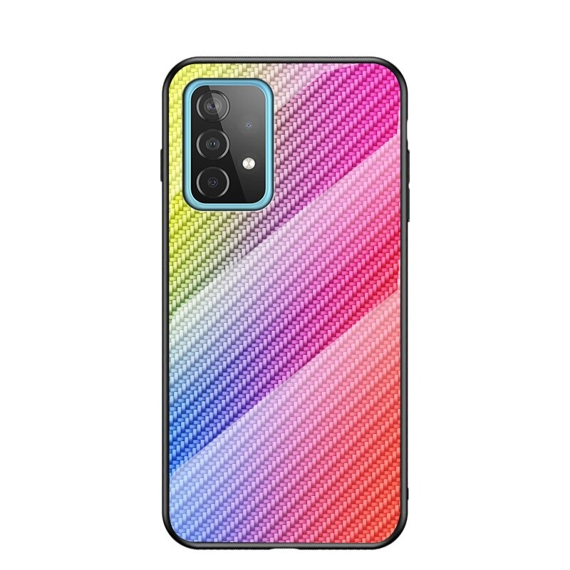 เคส Samsung Galaxy A52/A52 5G/A52s 5G #เคสฝาหลัง Gradient Color ลายคาร์บอนไฟเบอร์ Carbon fiber texture Glass Hybrid Soft Silicone Cover
