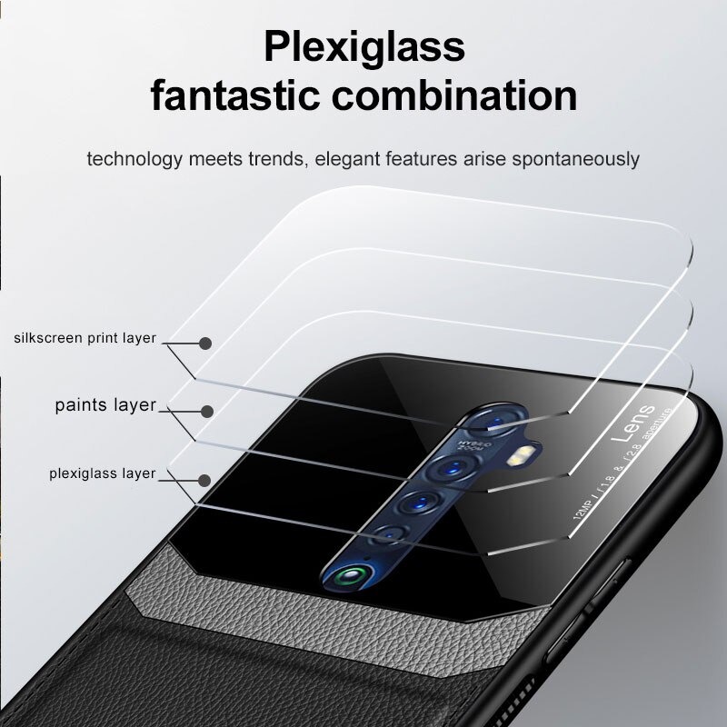 เคส Oppo Reno 2 #เคสฝาหลังไฮบริด PU +TPU + glass สีทูโทน Shockproof Leather Mirror Glass Silicone Phone Back Cover