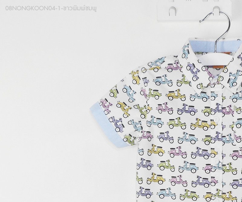 เสื้อเชิ้ตแขนสั้น เด็ก 1 ถึง 5 ขวบ ลายมอไซค์
