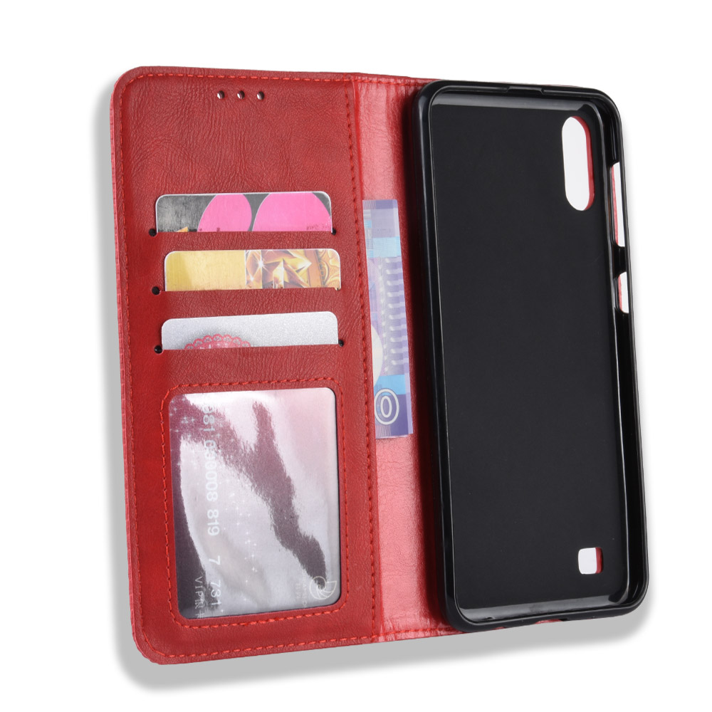 เคส Samsung Galaxy A10 #เคสฝาพับปกหนังสไตล์วินเทจดูดซับอัตโนมัติแบบกระเป๋าสตางค์