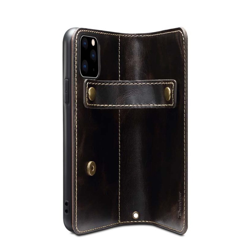 Case iPhone 14#เคสฝาพับหนังแท้พร้อมสายคล้อง Genuine Wallet Leather Phone Cover with Lanyard