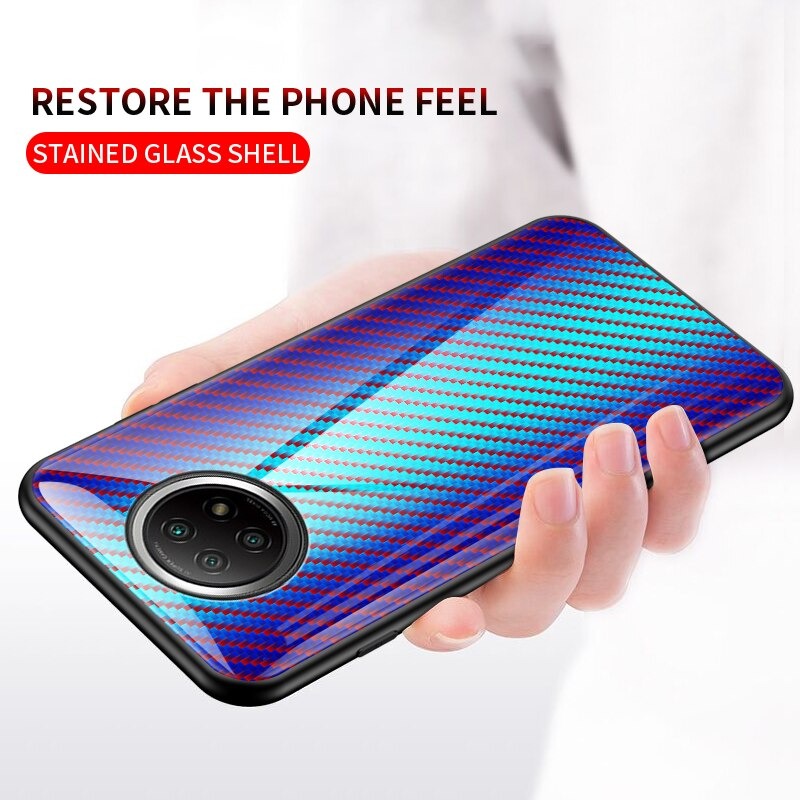 เคส Redmi Note 9T 5G #เคสฝาหลัง Gradient Color ลายคาร์บอนไฟเบอร์ Carbon fiber texture Glass Hybrid Soft Silicone Cover