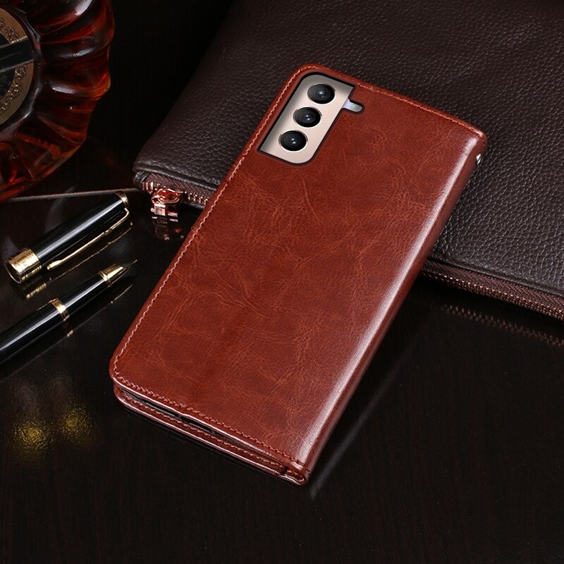 Case Samsung Galaxy S21+ #เคสฝาพับแบบกระเป๋าสตางค์หนัง PU ผิวหนังม้า Crazy Horse