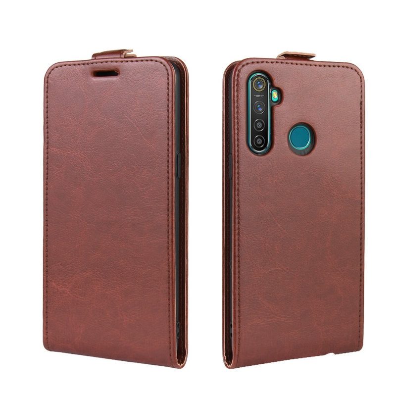 Case Realme 5 Pro #เคสฝาพับหนัง PU Crazy Horse แนวตั้ง พร้อมช่องเสียบการ์ด