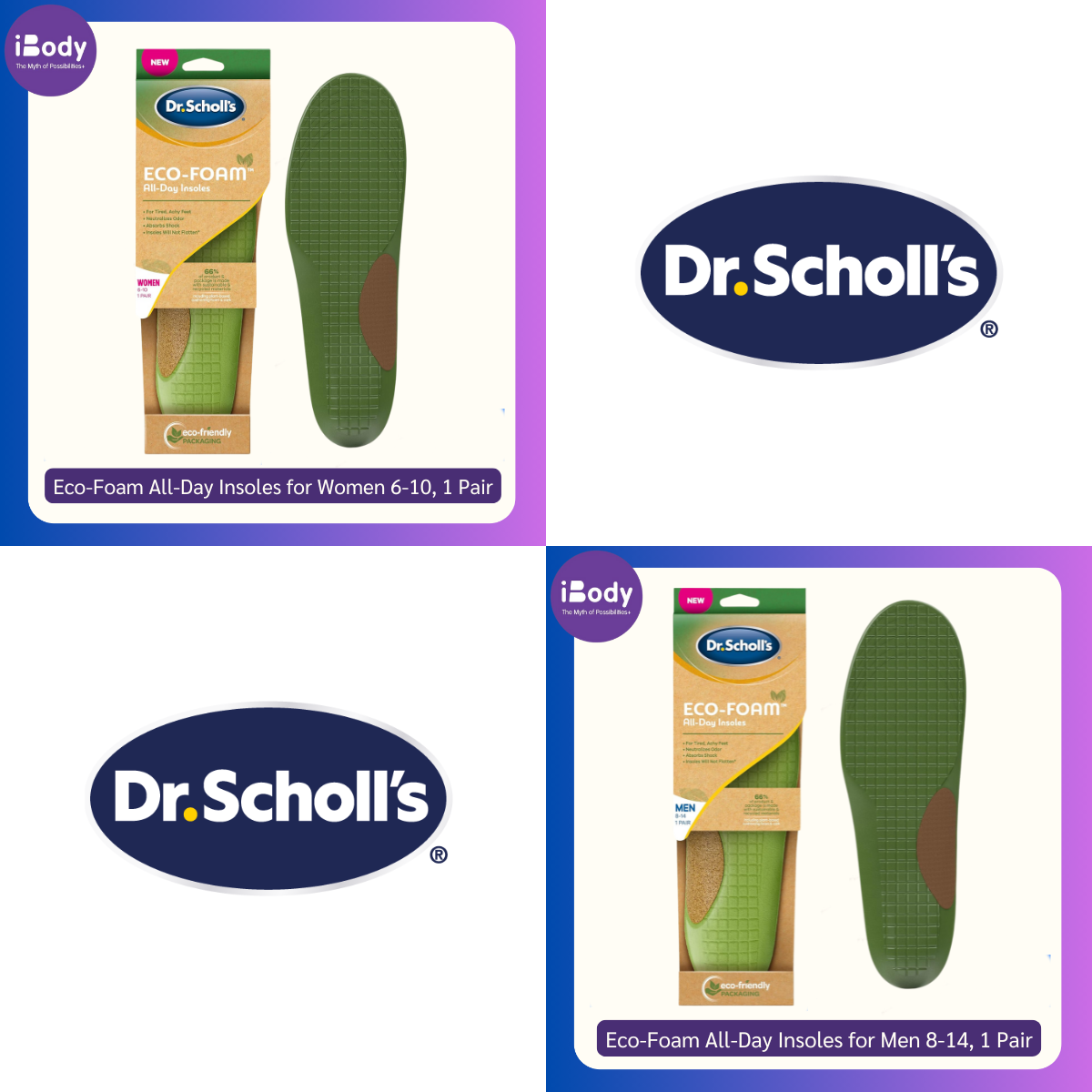 Dr.Scholl's® Eco-Foam All-Day Insoles for Women 6-10 or Men 8-14, 1 Pair แผ่นรองรองเท้า ลดแรงกระแทก ดูดซับความชื้น