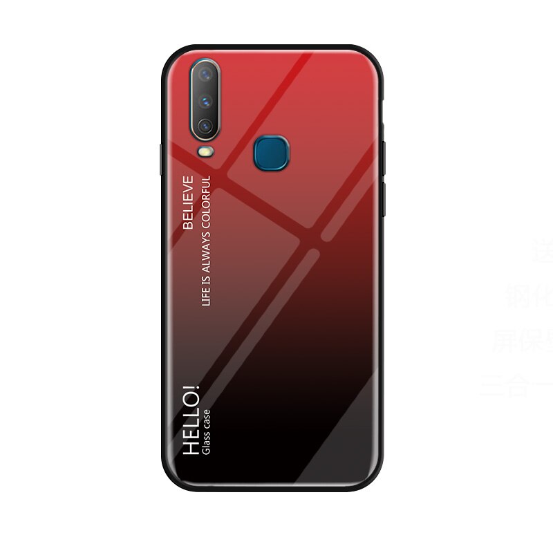 Case vivo Y17 #เคสฝาหลัง กระจกสีไล่โทนสี Glass + PC + TPU Hybrid Case