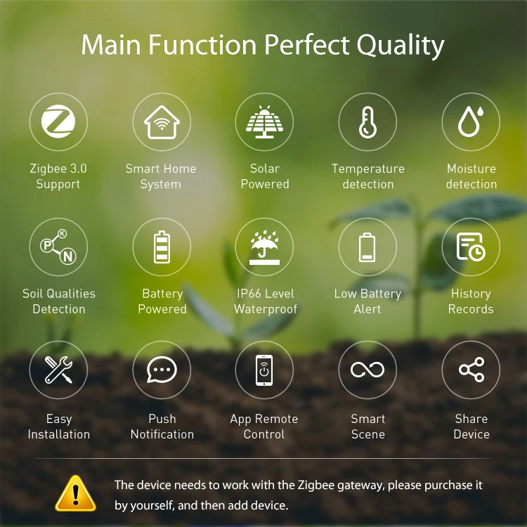 เซ็นเซอร์ว้ดค่าในดินพืช อุณหภูมิและความชื้น IP66 ไร้สาย แผงโซล่าร์เซล