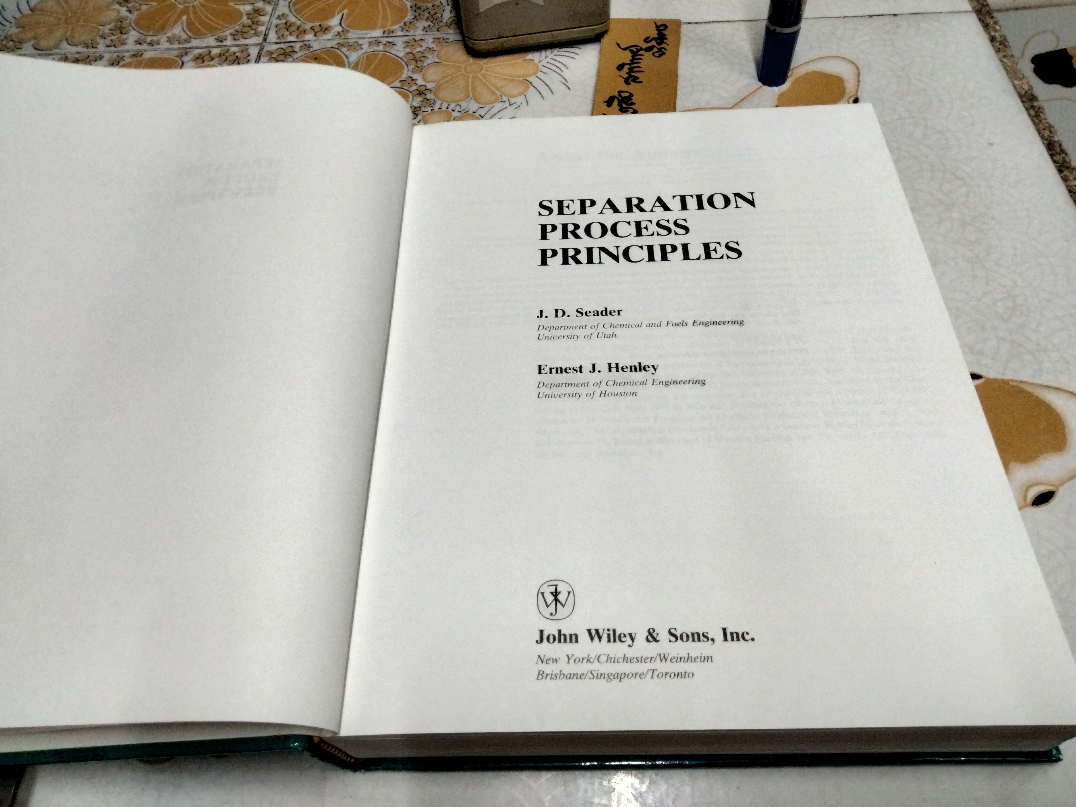 Separate Process Principles , J. D. Seader - Ernest J. Henley Wiley & Son ,1998 **สินค้าหมด**