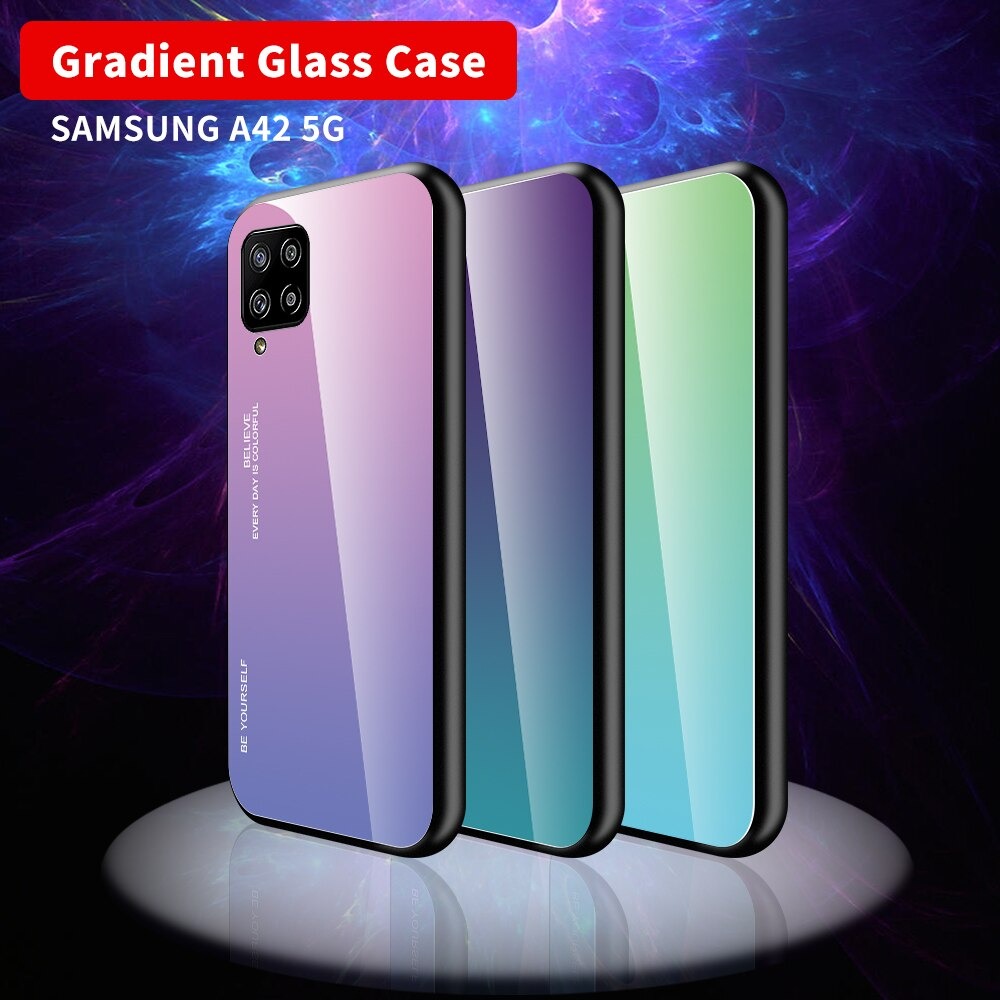 เคส Samsung Galaxy A42 5G #เคสฝาหลัง Gradient Color Glass + PC + TPU Hybrid Case
