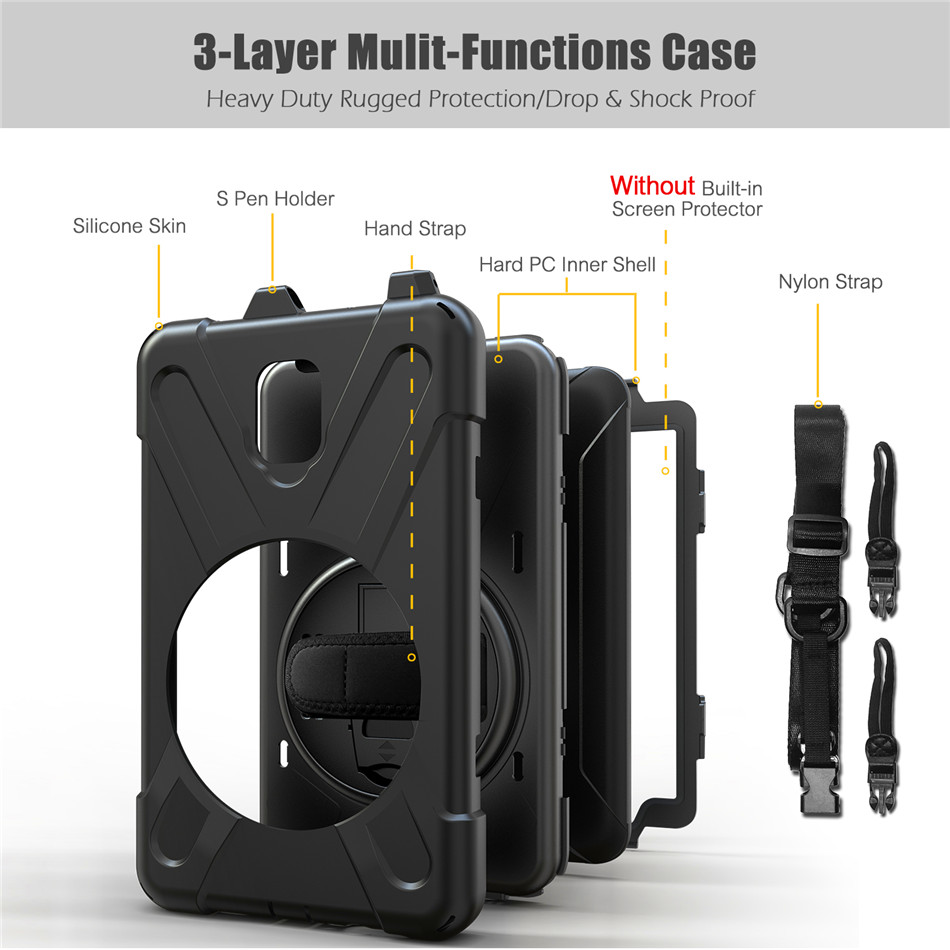 เคส Samsung Galaxy Tab Active 2 8.0 SM-T390 T395 T397 #เคสฝาหลังกันกระแทก X-Shape 360 Degree Rotary Kickstand PC + Silicone มีสายคล้องมือ มีสายคล้องคอ