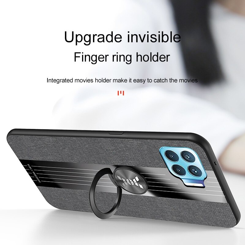Case OPPO A93 #เคสฝาหลังเคลือบผ้าเนื้อมีแหวนสวมนิ้ว TPU ไฮบริด+อะคริลิ + แหวนโลหะ