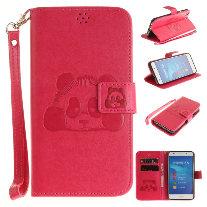 Case Huawei Y6 II #เคสหนังแบบฝาพับ ปั้มรูปแพนด้าสีสันสวยงาม