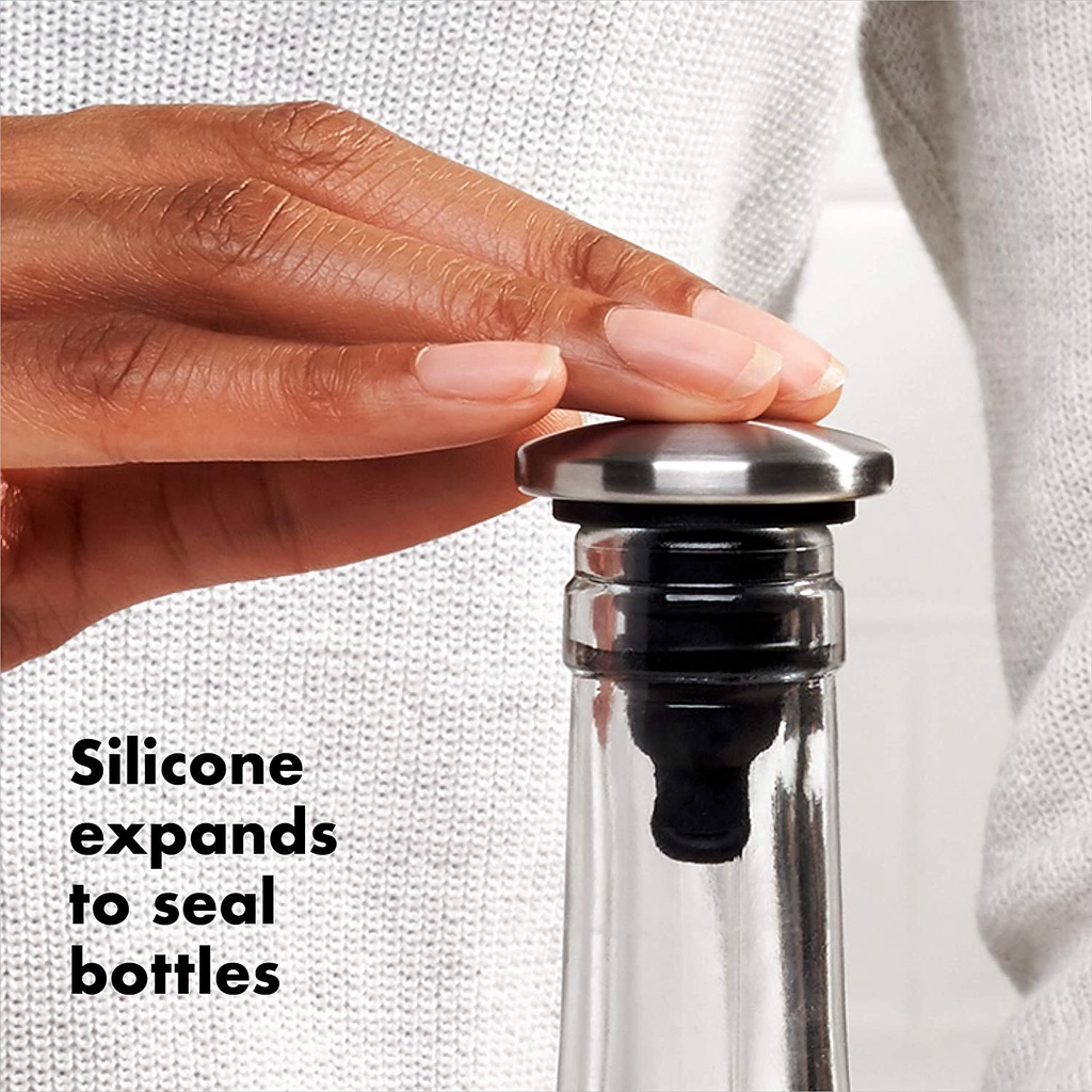 OXO® Spillproof Wine Stopper Set จุกปิดไวน์ แบบกด 2 ชิ้น ปิดและล็อคอากาศ