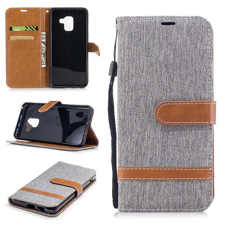 Case Samsung Galaxy A8+ (2018) #เคสฝาพับหนัง PU พร้อมสายคล้องมือ