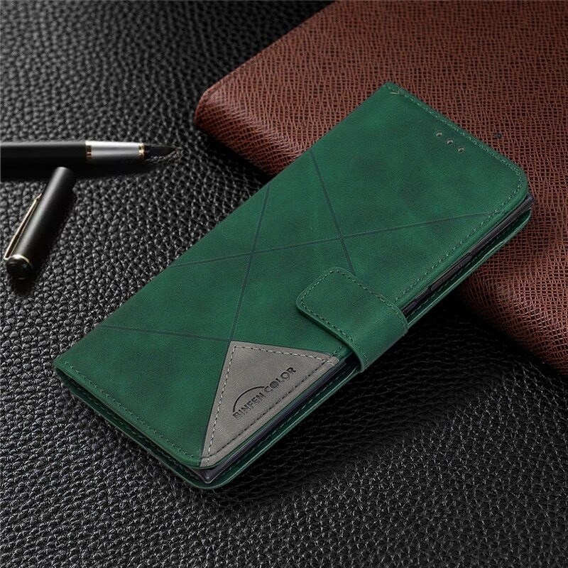 เคส Samsung Galaxy A42 5G #เคสฝาพับหนัง PU มีช่องเสียบ ID บัตรอื่นๆในตัว Geometric Pattern Leather Card Holder Protective
