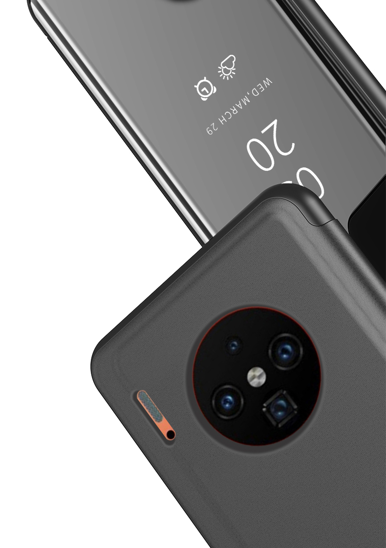 Case Huawei Mate 30 Pro #เคสฝาพับปกโปร่งแสงผิวเงา Electroplating Mirror Surface Window View พร้อมส่ง สีทอง