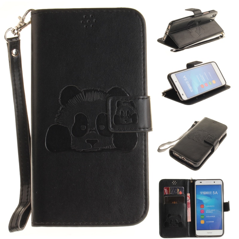 Case Huawei Y6 II #เคสหนังแบบฝาพับ ปั้มรูปแพนด้าสีสันสวยงาม