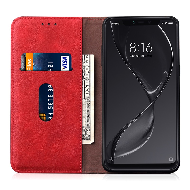 เคส Xiaomi Mi 8 Lite #เคสฝาพับหนัง PU Crazy Horse Texture Retro Leather Auto-absorbed Wallet คุณภาพดี