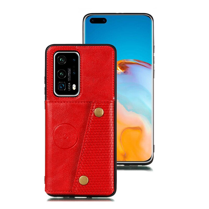 Case Huawei P40 Pro #เคสฝาหลัง TPU เคลือบหนัง PU มีที่เก็บบัตร PU Leather Coated TPU Card Holder Magnetic Kickstand