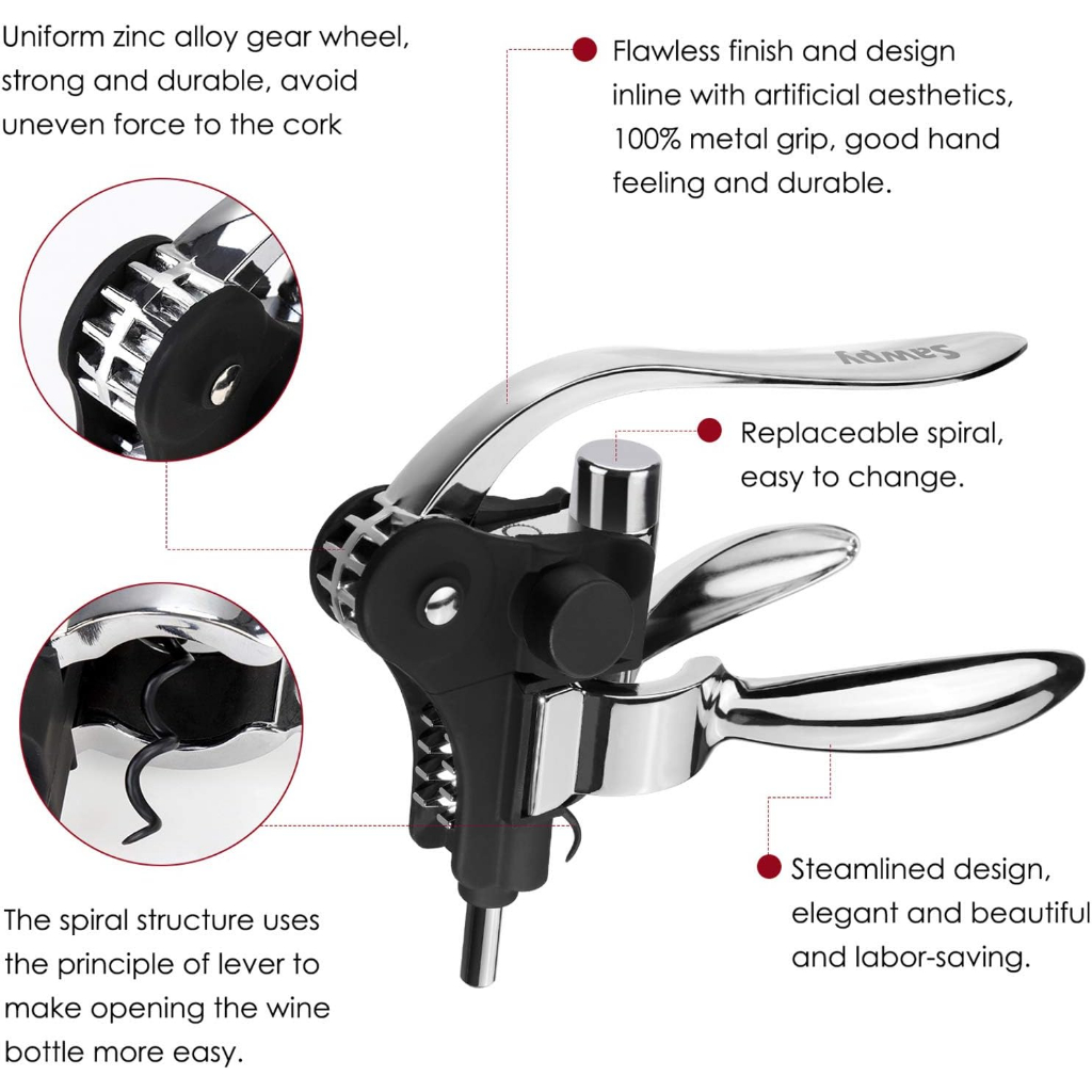 Sawpy® Wine Opener Kit Set, Corkscrew Gift, Silver ชุดของขวัญที่เปิดไวน์ พร้อมเครื่องตัดฟอยล์ สีเงิน