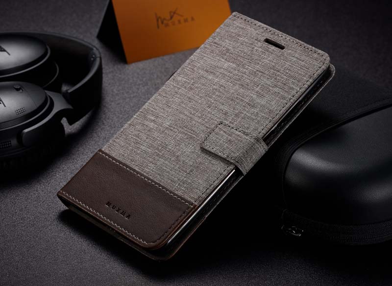 Case OPPO F11 #เคสแบบฝาพับ MUXMAหนังPU ออกแบบสีทูโทนตัดลายผ้า Canvas Splicing