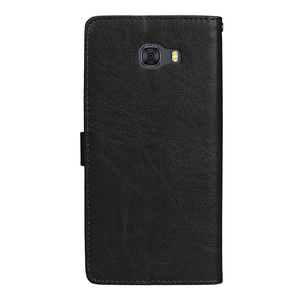 เคส Samsung Galaxy C9 Pro #เคสฝาพับสไตล์กระเป๋าสตางค์ Crazy Horse PU มีช่องใส่บัตร 3 ช่อง #เคสผิวหนังม้า