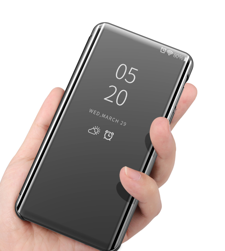 Case Huawei Mate 30 Pro #เคสฝาพับปกโปร่งแสงผิวเงา Electroplating Mirror Surface Window View พร้อมส่ง สีทอง