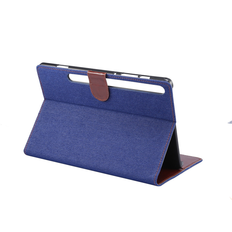 Case Samsung Galaxy Tab S7 11นิ้ว T870 T875 #เคสฝาพับหนัง PU ผิวยีนส์พับตั้งได้ Jeans Cloth Leather Wallet
