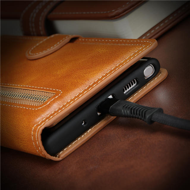 Case Samsung Galaxy Note 10+ #เคสฝาพับแบบกระเป๋าสตางค์ช่องใส่บัตรหลายช่อง Multi-slot Wallet Zippered Leather พร้อมสายคล้อง