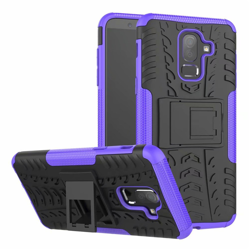 เคส Samsung Galaxy J8 (2018) #เคสฝาหลังกันลื่น Cool Tyre Pattern Kickstand (PC + TPU)