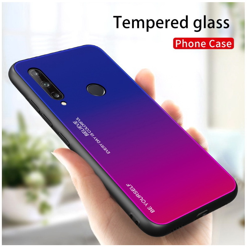Case Huawei Y7p #เคสฝาหลัง Gradient Color Glass + PC + TPU Hybrid Case