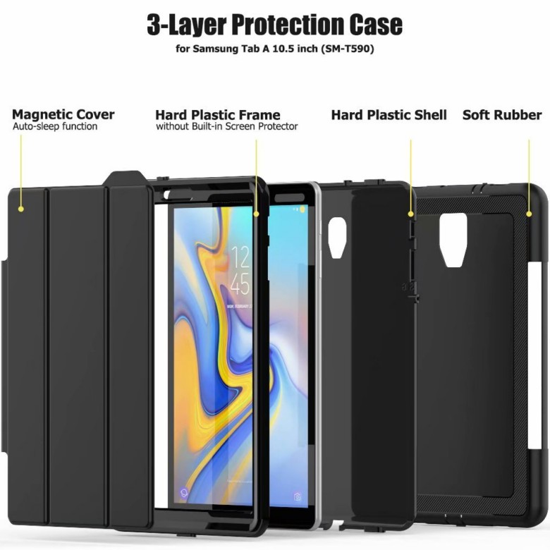 Case Samsung Galaxy Tab A 10.5 (2018) T590 T595 #เคสฝาพับสมาร์ทแบบ 3 พับ Tri-fold Stand Leather Smart Protection