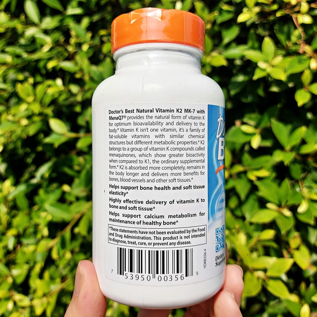 Doctor's Best® Natural Vitamin K2 MK-7 with MenaQ7 45 mcg 180 Veggie Caps วิตามินเค 2 บำรุงกระดูกและข้อ