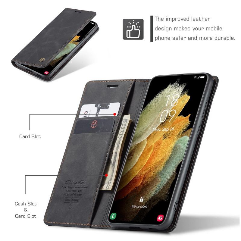 เคส Samsung Galaxy S21 Ultra #เคสฝาพับหนังกระเป๋าสตางค์ CASEME Auto-absorbed Leather Wallet