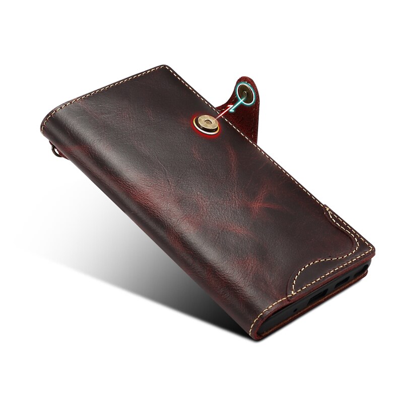Case Samsung Galaxy Note 10+ #เคสฝาพับหนังแท้พร้อมสายคล้อง Genuine Wallet Leather Phone Cover with Lanyard
