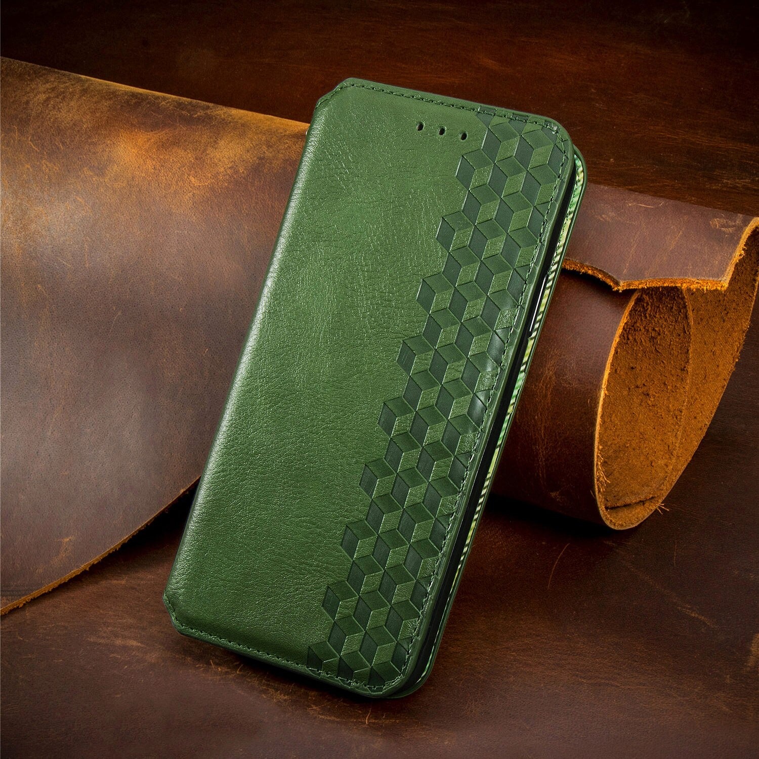 เคส Samsung Galaxy S21 Ultra #เคสฝาพับแบบกระเป๋าสตางค์ Magnetic Flip Wallet Bracket Leather Lattice TPU Phone Case