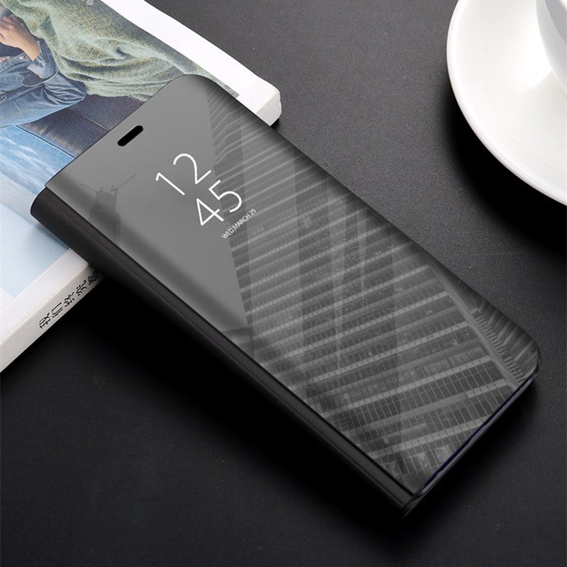 เคส Huawei nova 3 #เคสฝาพับหนัง PU ปกหน้าพลาสติกโปร่งแสงเคลือบเงา Electroplating Mirror Surface View Window