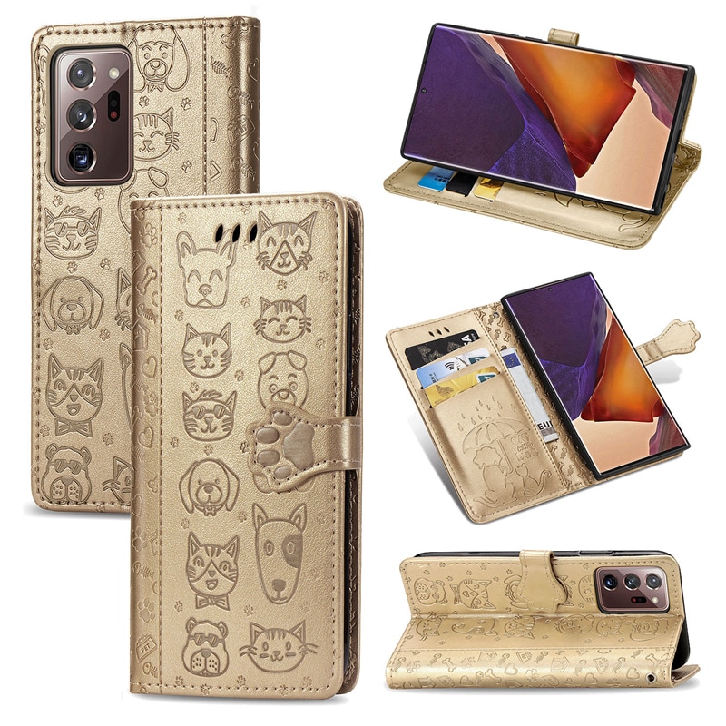 เคส Samsung Galaxy Note 20 / Note 20 5G#เคสฝาพับลายการ์ตูนย์แถบปิดแม่เหล็กพับตั้งได้ Cat And Dog Pattern Card Slot Wallet Phone Case