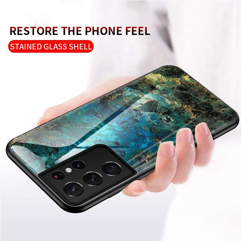 Case Samsung Galaxy S21 Ultra 5G #เคสฝาหลัง Gradient Color ลายหินอ่อน Glass + PC + TPU Hybrid Case