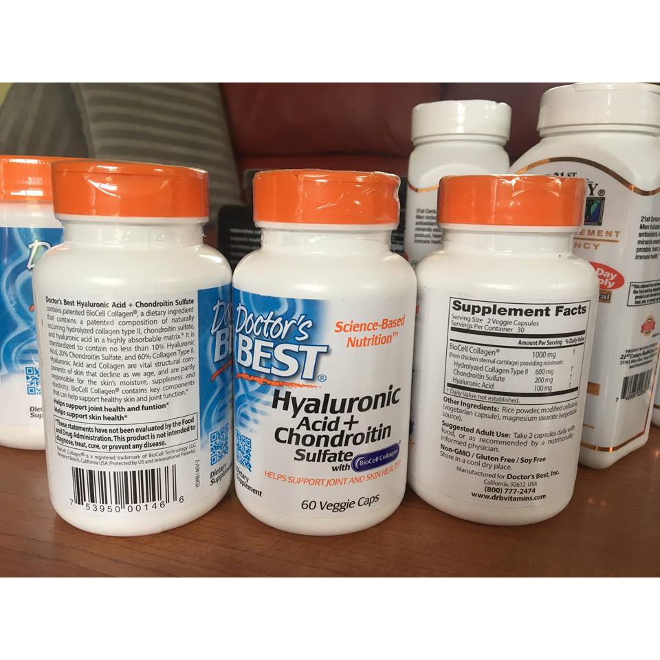 (Pre Order) Doctor's Best® Hyaluronic Acid + Chondroitin Sulfate with BioCell Collagen 60 Veggie Caps ไฮยาลูโรนิค