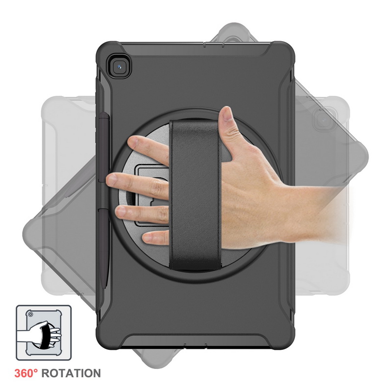 เคส Samsung Galaxy Tab S6 Lite 10.4" P615 P610 #เคสฝาหลังพลาสติกมีขาตั้งหมุนได้ 360° Swivel Kickstand PC + TPU Tablet Combo Shell with Hand Strap มีสายรัดมือ