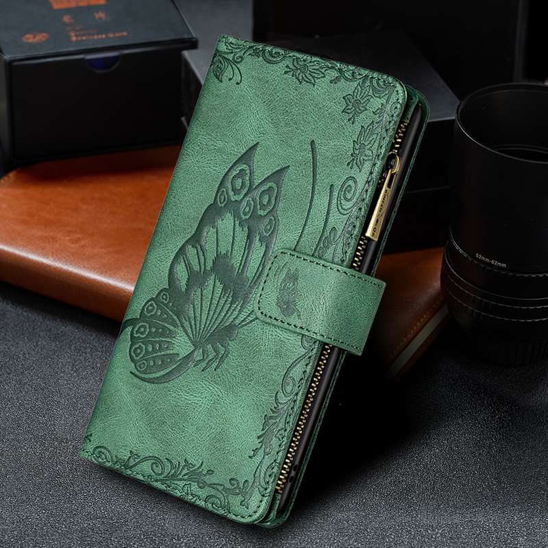 เคส Samsung Galaxy S20 FE / S20 FE 5G หนัง PU สไตล์กระเป๋าสตางค์ลายผีเสือพร้อมช่องซิบ Zipper Pocket Design Imprinted Butterfly Pattern Wallet