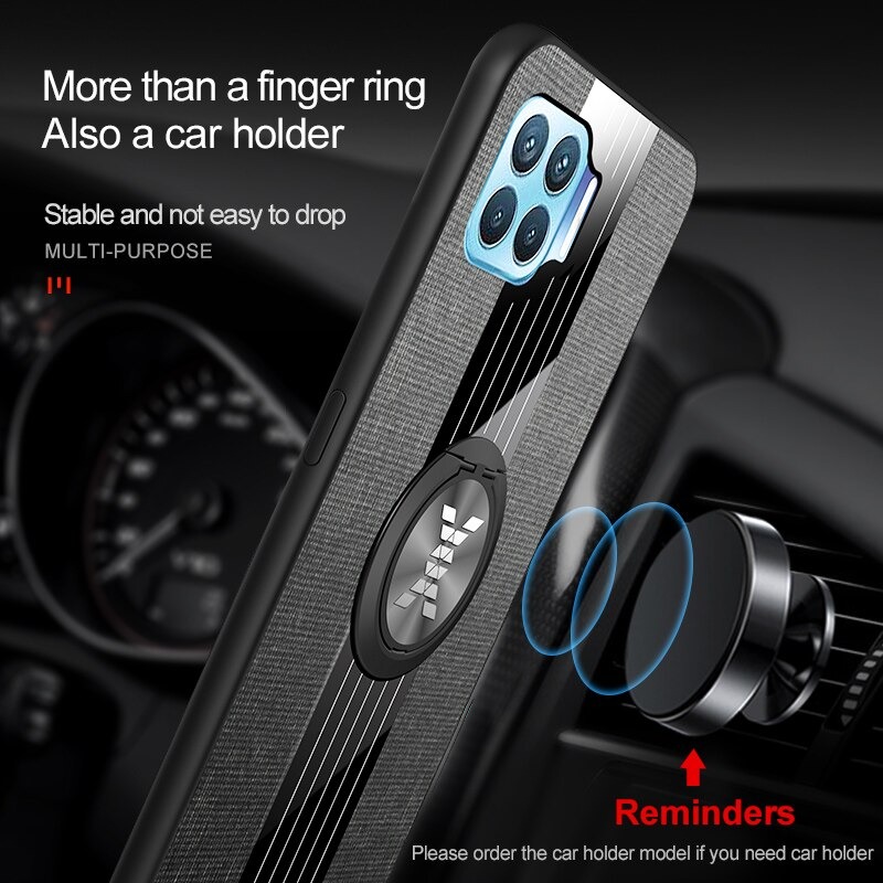 Case OPPO A93 #เคสฝาหลังเคลือบผ้าเนื้อมีแหวนสวมนิ้ว TPU ไฮบริด+อะคริลิ + แหวนโลหะ