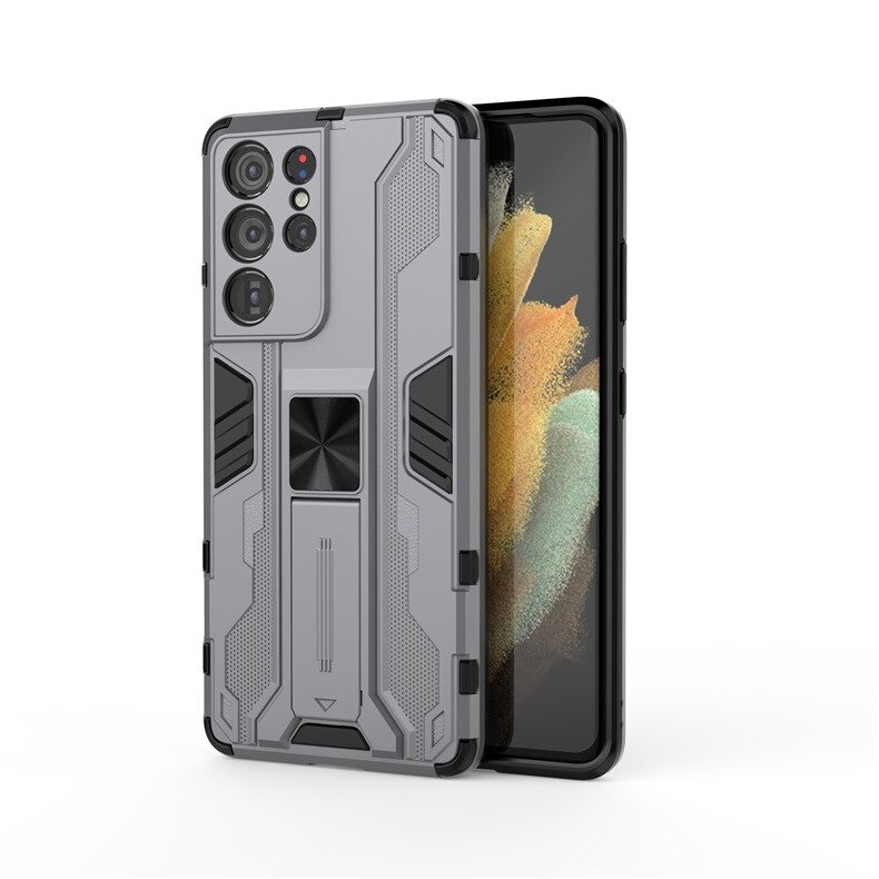 เคส Samsung Galaxy S22 Ultra 5G #เคสฝาหลังพลาสติก ไฮบริด TPU + Kickstand Case Armor Stlye TPU Soft Rubber