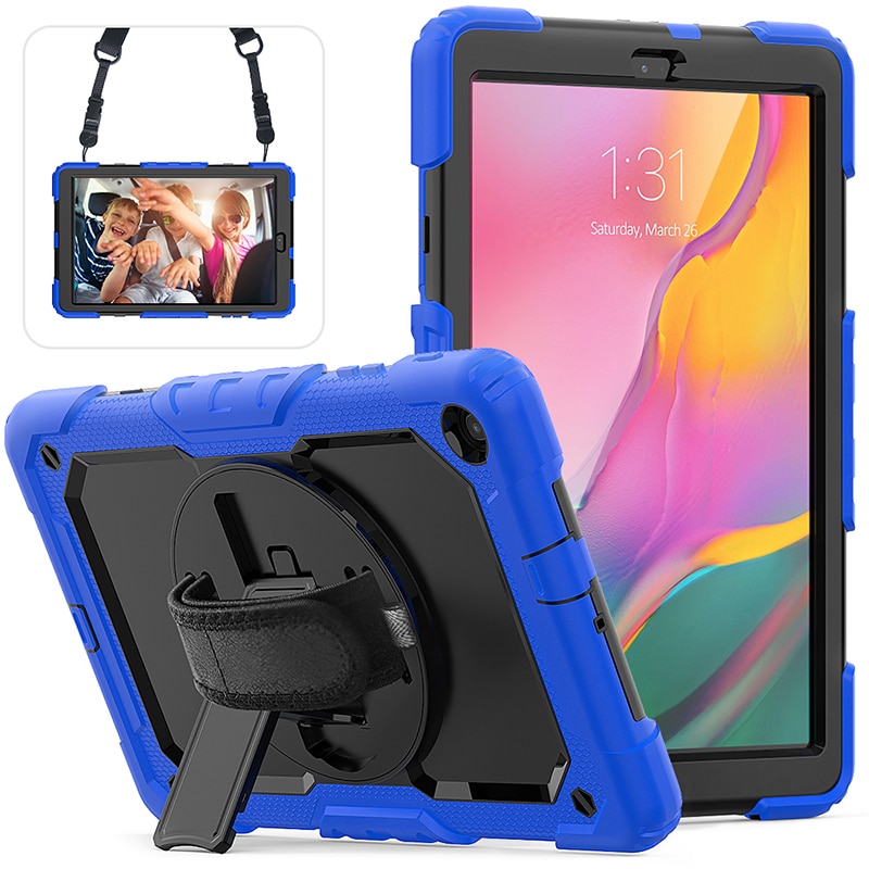 เคส Samsung Galaxy Tab A 10.1 (2019) SM-T510 T515 #เคสฝาหลังมีสายรัดสวมมือ มีสายคล้องไหล่ PC Silicone Kickstand Case with Strap Screen Protector