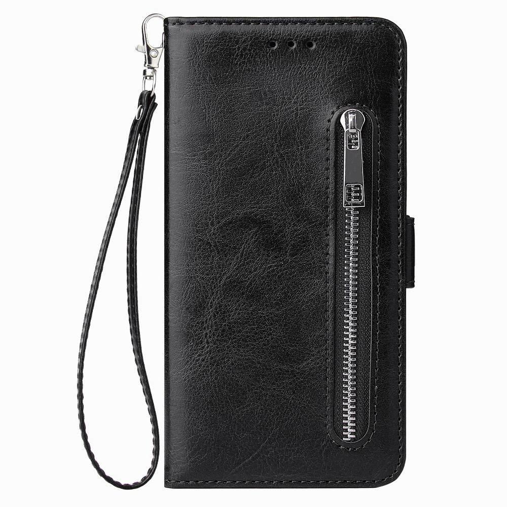 Case Samsung Galaxy A10 #เคสฝาพับแบบกระเป๋าสตางค์มีซ่องซิป Zipper Pocket Wallet Stand Flip Leather Phone Shell with Strap