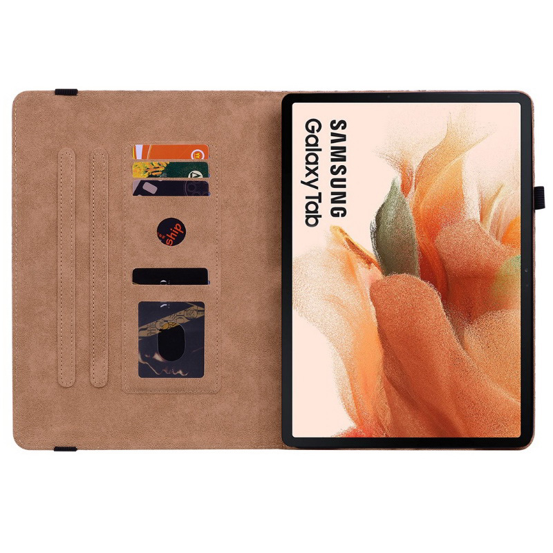 เคส Samsung Galaxy Tab S7 FE 12.4"(T730,T736) #เคสฝาพับหนัง PU แบบลายสานมีช่องใส่บัตร ตั้งได้ Leather Tablet Stand Cover with Card Holder